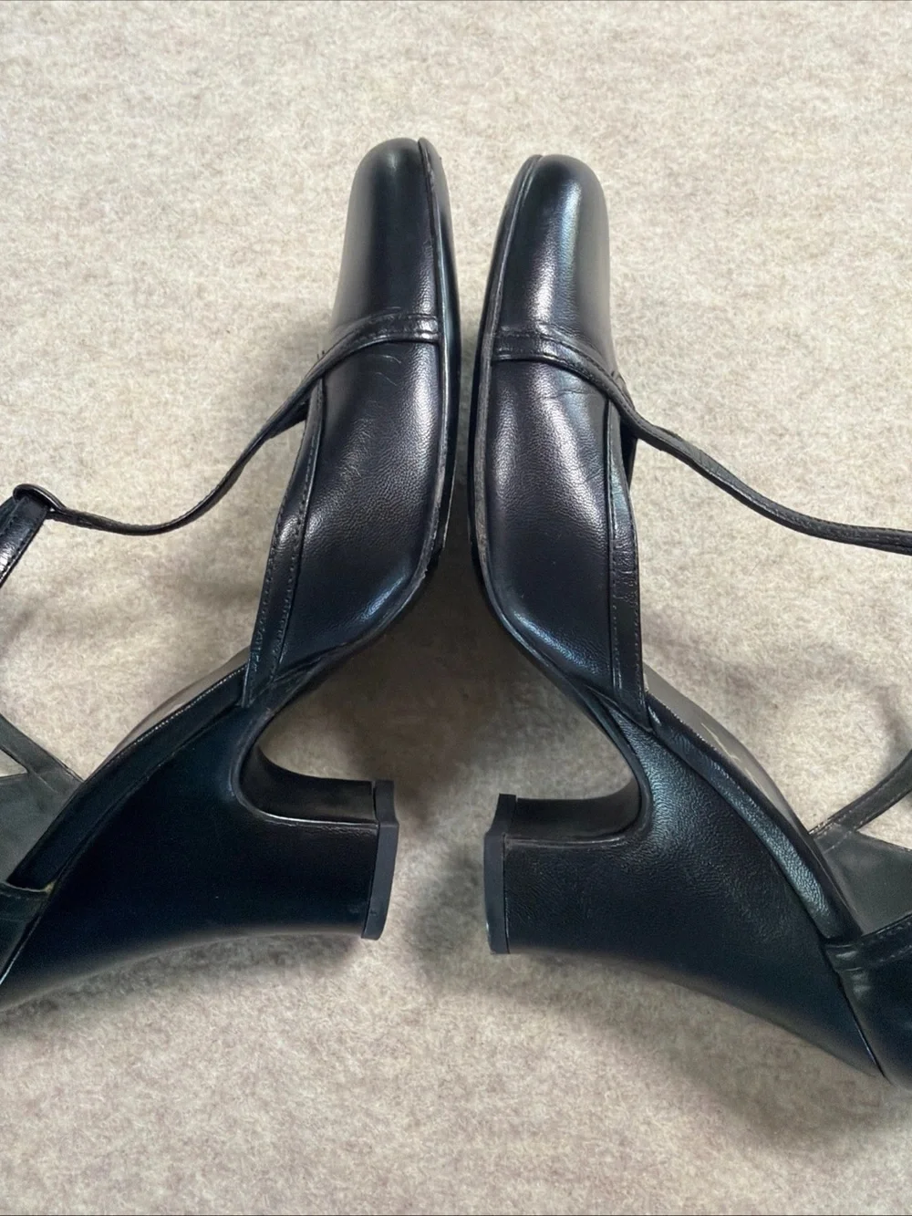 Prada Black Leather T-Strap Block Heel Pumps